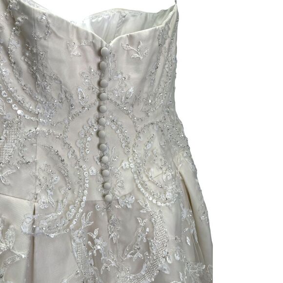 Oleg Cassini Beaded Lace Tulle Strapless Wedding Gown Formal Size 10 - Picture 11 of 11